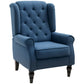 Button Tufted Accent Chair for Living Room - Upholstered Wingback with Wood Legs, Rolled Arms, Thick Padding, Blue