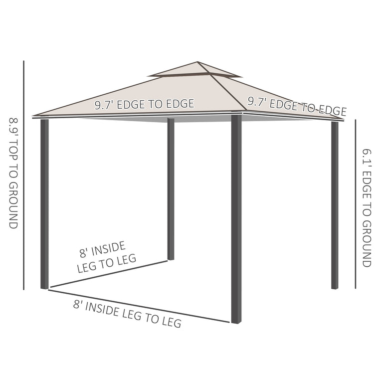 10' x 10' Beige Double-Tier Gazebo with Metal Frame & Sidewalls