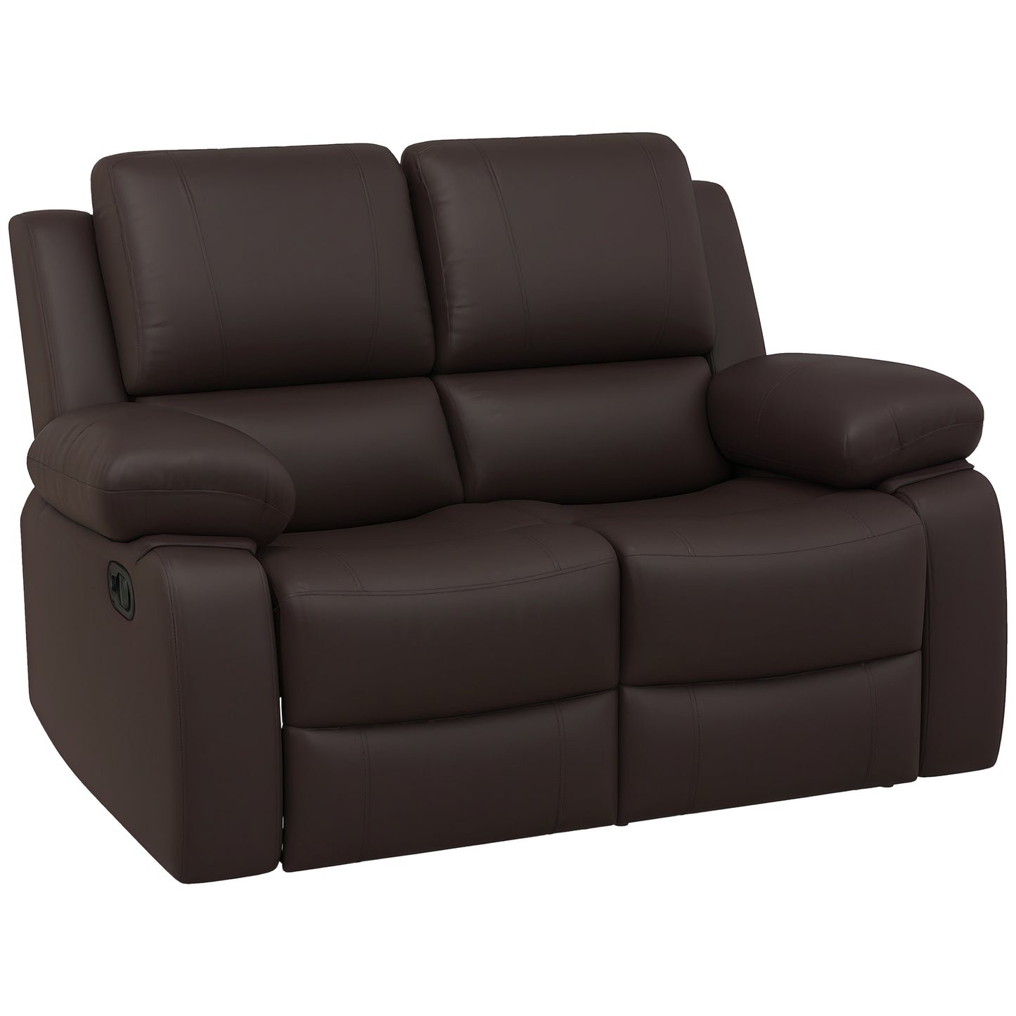 Reclining Loveseat Sofa with Pullback Control Footrest, Leather Manual Recliner for Living Room, Easy Cleaning & Assembly, Brown