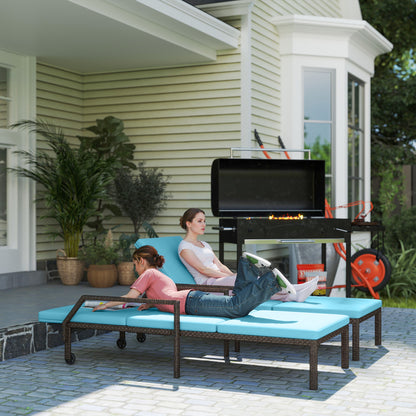 Wicker Chaise Lounger with Adjustable Backrest and Wheels