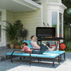 2 Piece Wicker Chaise Lounger PE Rattan Outdoor Lounge Chair Recliner with Adjustable Backrest and 2 Wheels, Sky Blue