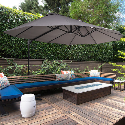 Grey Offset Cantilever Umbrella with Twin Canopy & Lift Crank