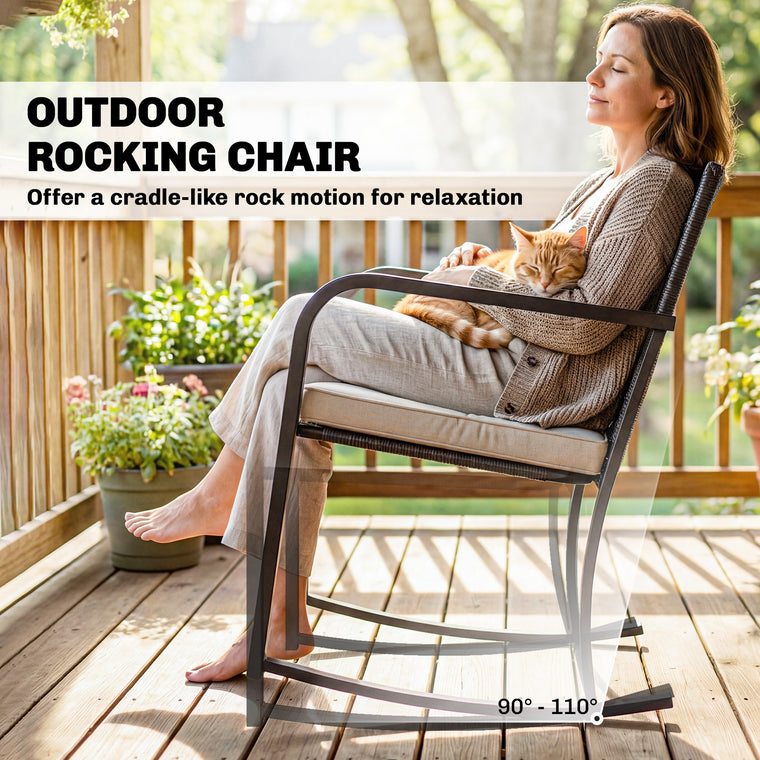 3-Piece Rocking Bistro Set with Cushions - Cream White