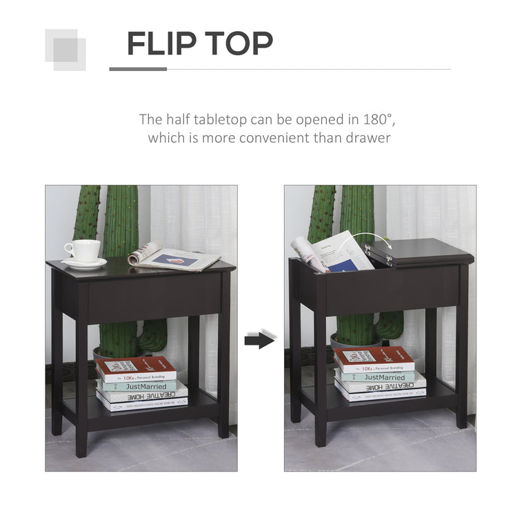 Flip-Top End Table with Cabinet - Dark Coffee