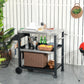 3-Shelf Outdoor Grill Cart Table with Side Handle, Stainless Steel Pizza Oven Stand on Wheels, Black