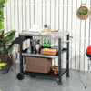 3-Shelf Outdoor Grill Cart Table with Side Handle, Stainless Steel Pizza Oven Stand on Wheels, Black