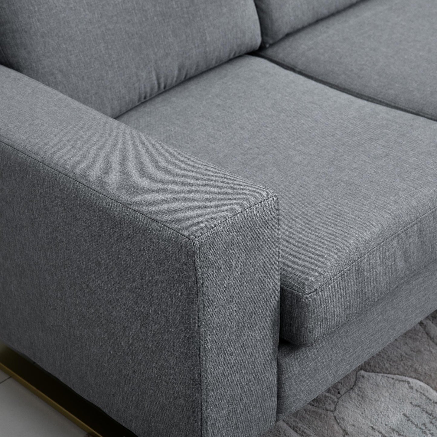 3 Seater Sofa, Linen Upholstered Cozy Padded Couch with Steel Leg, Backrest and Wide Armrest, for Living room, Bedroom, Dark Grey