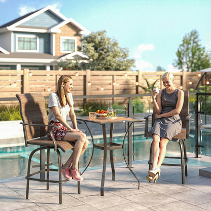 Brown Swivel Bar Stools with High Back and Armrests