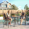Outdoor Bar Stools Set of 2, Swivel Bar Height Chairs with High Back, Curved Armrests and Steel Frame for Balcony, Brown