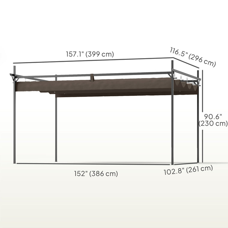 10' x 10' Brown Retractable Metal Pergola with UPF30+ Canopy