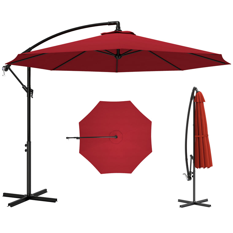 9.7ft Wine Red Offset Cantilever Umbrella with 8 Ribs