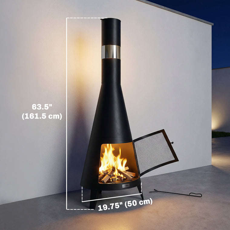 Wood-Burning Fire Pit with Chimney and Poker