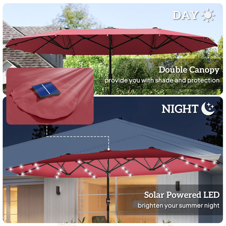 173.2" Wine Red Double-Sided Umbrella with Solar Light, No Base