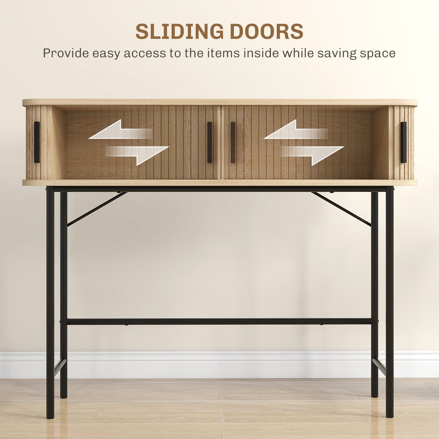 Mid-Century Entryway Table, Narrow Console Table with Storage Compartments for Behind Couch, Living Room, Oak and Black