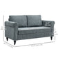 Vintage Loveseat, Upholstered Love Seat Furniture, Fabric 2 Seater Sofa with Rolled Arms, Rubber Wood Legs, Grey