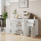 Kitchen Sideboard Storage Cabinet, Modern Coffee Bar Cabinet with Push-Open Design and 2 Drawers for Living Room, White