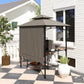 8' x 7.6' Grill Gazebo, Double Tiered Barbecue Grill Gazebo Shelter w/ Side Awning, 2 Side Shelves, 6 Hooks, Light Grey