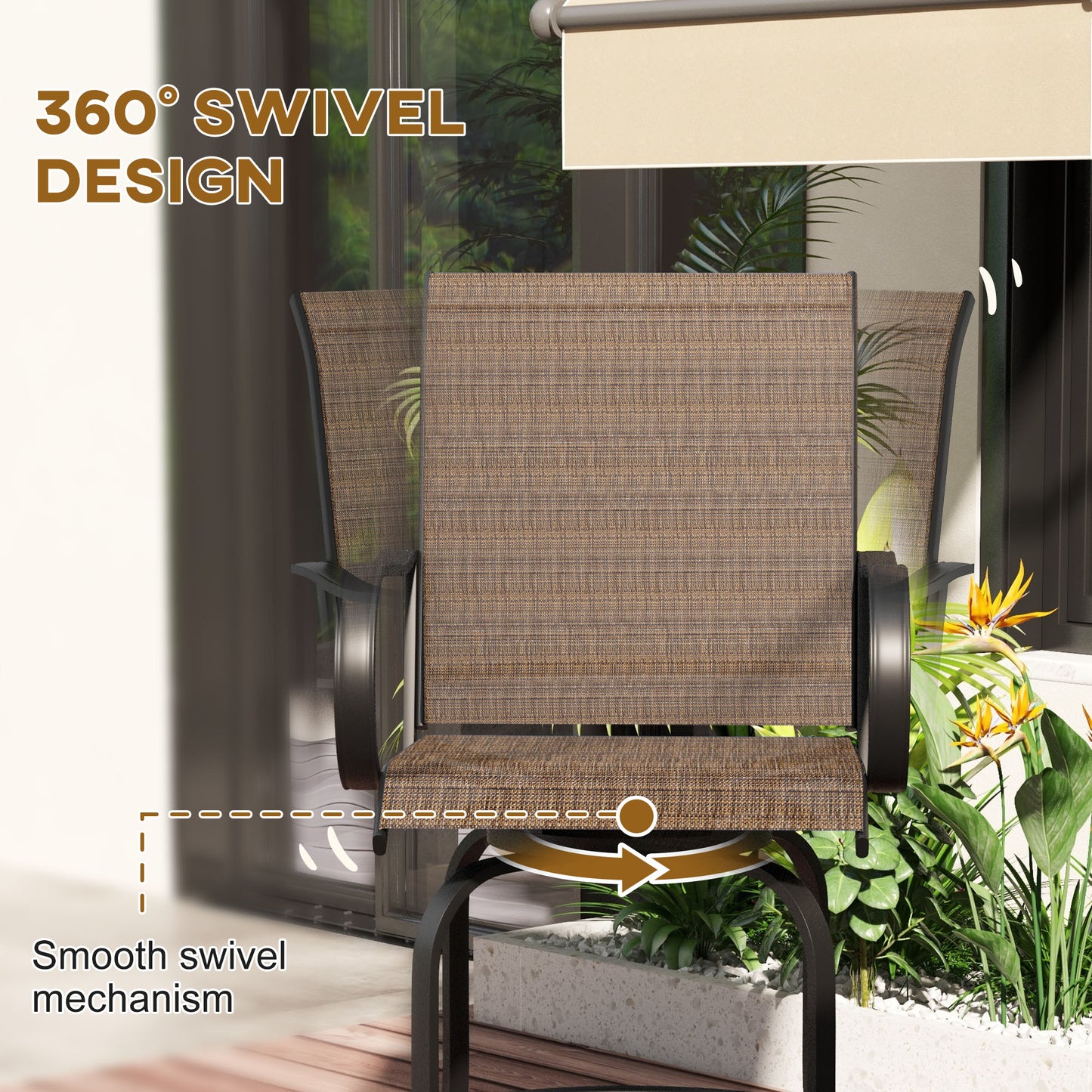 Outdoor Bar Stools Set of 2, 360° Swivel Bar Height Chairs, 26.8" x 29.5" x 48.4", Tan