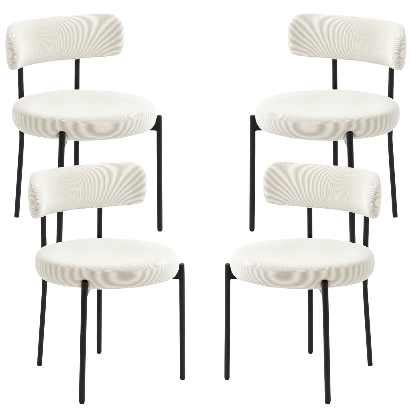 4 Pieces Kitchen Chairs, Modern Dining Chairs w/ Corduroy Upholstery and Steel Legs for Living Room, Beige