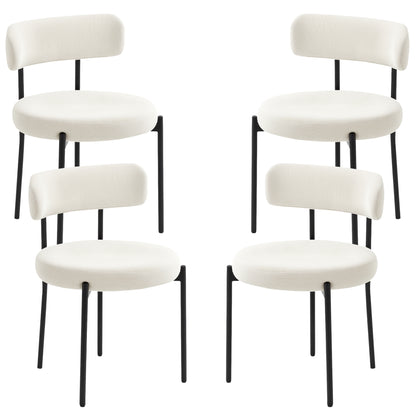 Set of 4 Corduroy Dining Chairs with Steel Legs - Beige