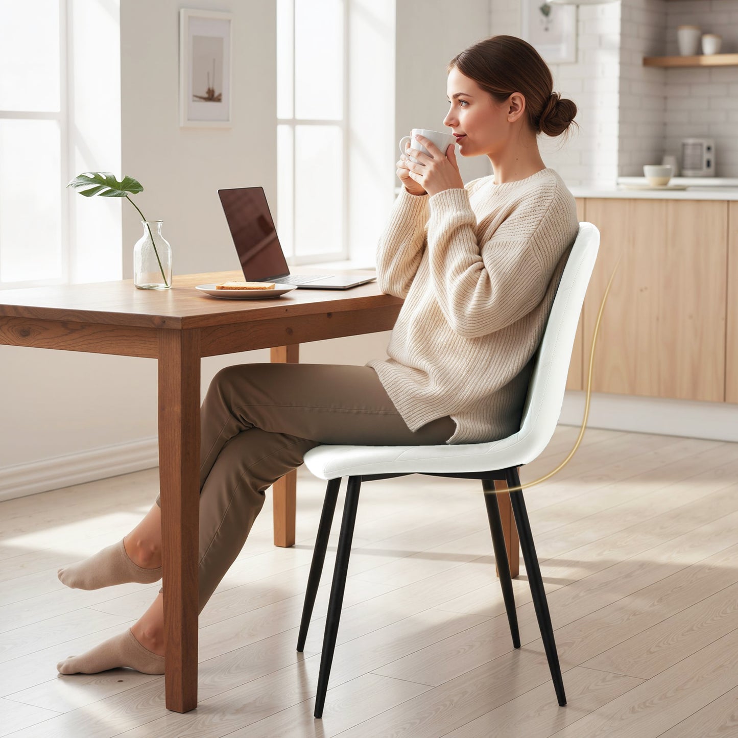 Dining Chairs Set of 4, Upholstered Dining Room Chairs with Steel Legs, Modern Kitchen Chair for Dining Room, Cream