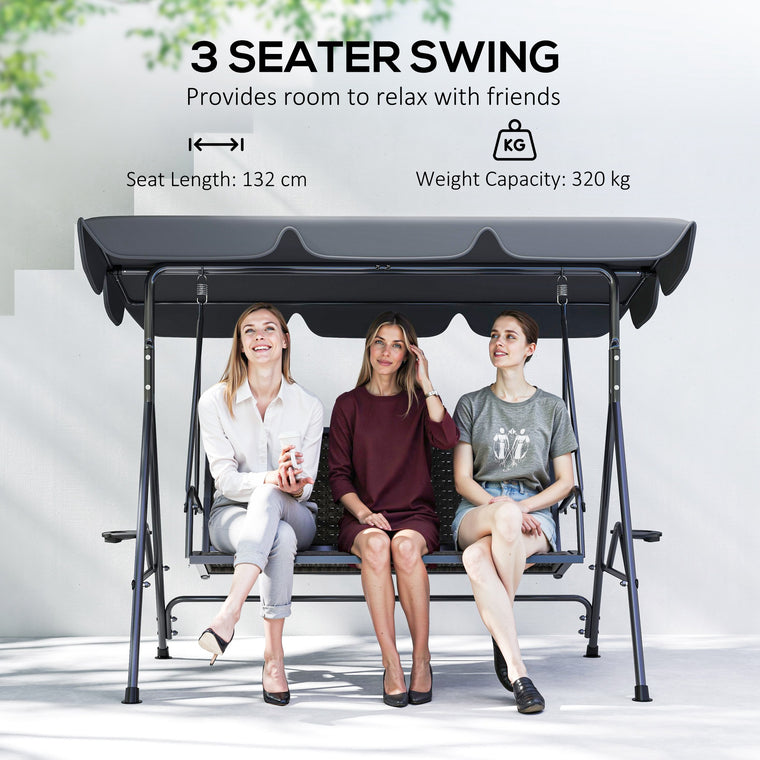 3-Seat Patio Swing Glider with Adjustable Canopy Shade