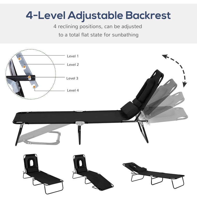 Folding Beach Lounger with Face Hole & 4-Position Backrest