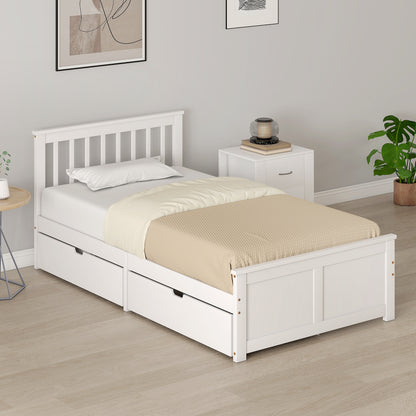 Pine Twin Storage Bed Frame with Drawers - White