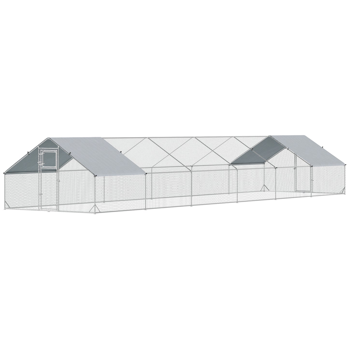 Metal Chicken Coop with Water- and UV-Protection Cover for Backyard Hen, Duck, Rabbit, 39.4' x 9.8' x 6.4'
