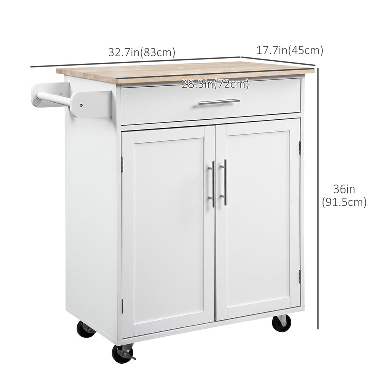 Mobile Kitchen Island Cart with Drawer - White
