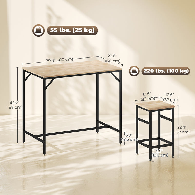 5-Piece Industrial Bar Table Set with 4 Stools - Oak
