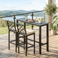 3 Piece Patio Bar Set, Outdoor Bar Table and Stools, Electrophoresis Steel Tabletop, X Back, Footrest, Cushions, Khaki
