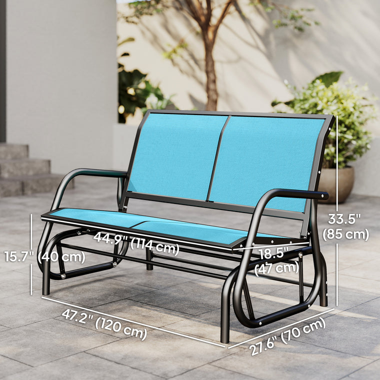 Blue Outdoor Glider Bench with Mesh Fabric