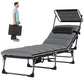 Lounge Chair Outdoor, Folding Chaise Lounge with 5-Level Adjustable Back, Cushion, Side Pocket and Headrest