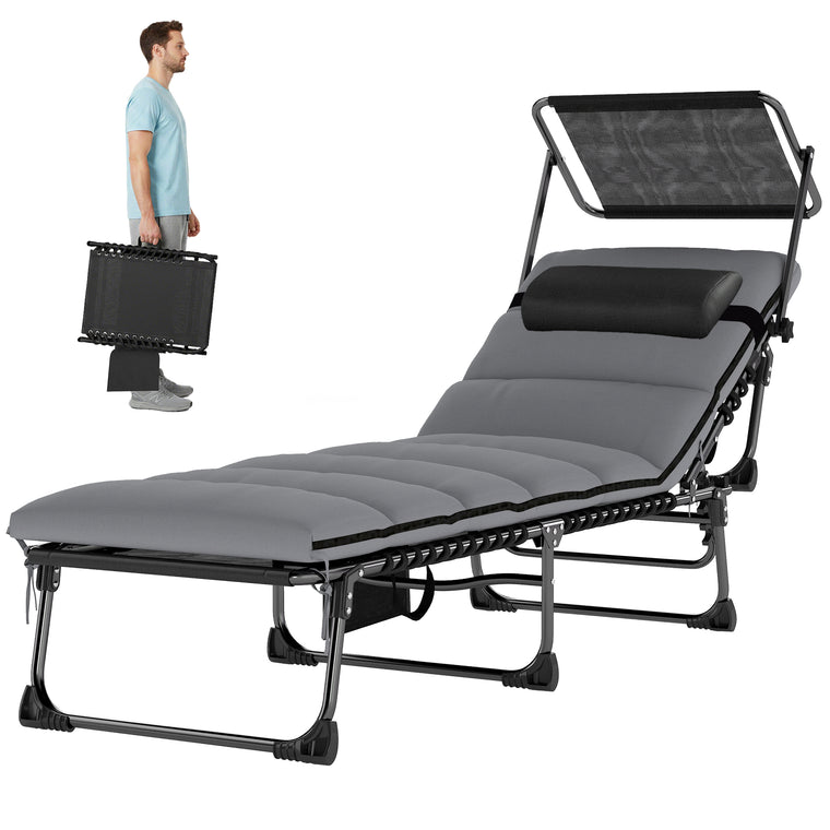 Folding Chaise Lounge with 5-Level Back and Headrest