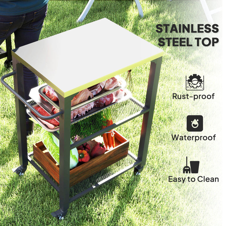 3-Shelf Grill Cart with Stainless Steel Top & Wheels