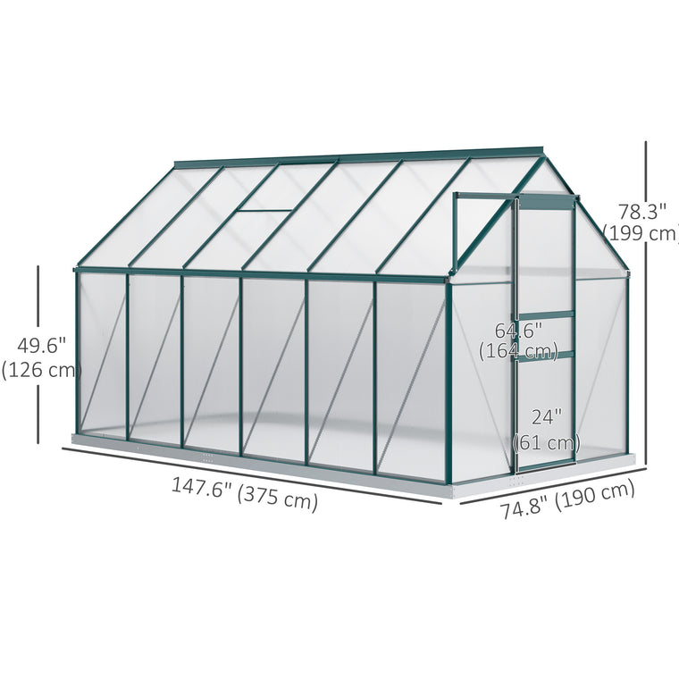 6' x 12' x 6.5' Green Polycarbonate Greenhouse with Roof Vent