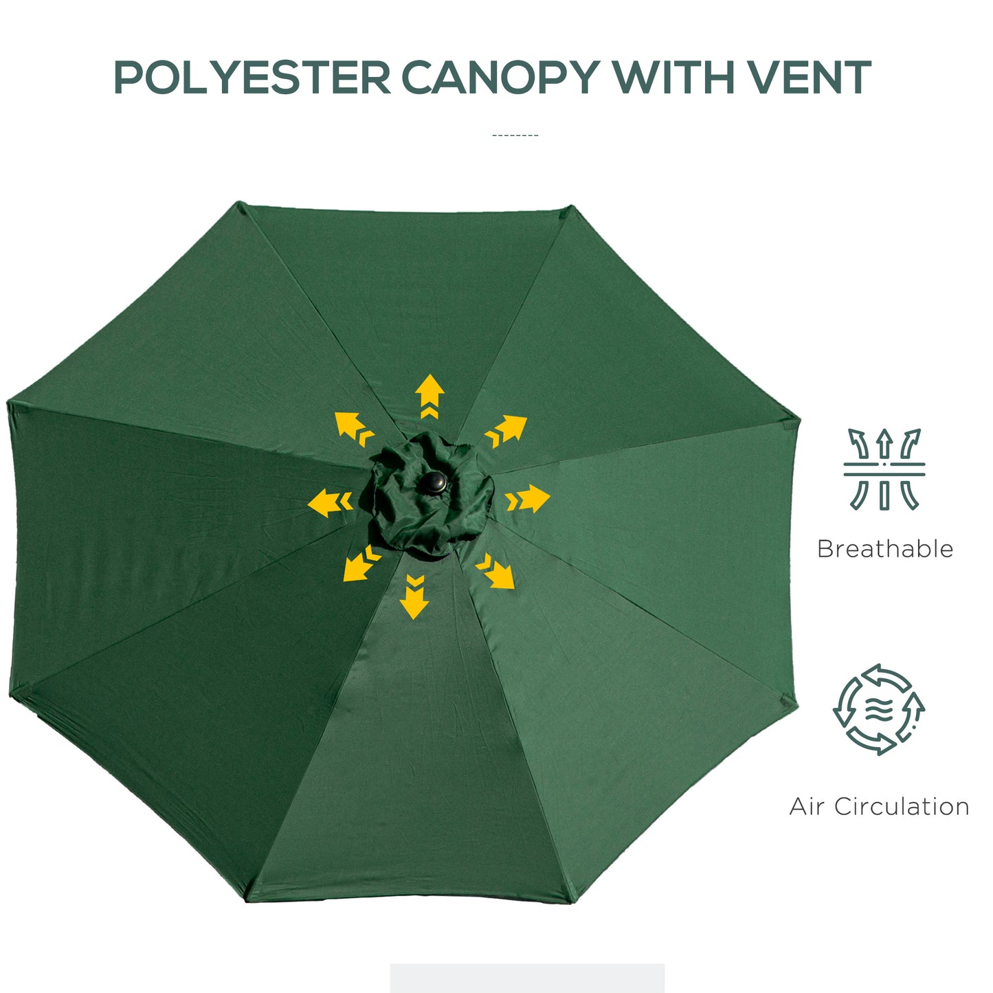 10' x 8' Round Market Umbrella, Patio Umbrella with Crank Handle and Tilt, Outdoor Parasol for Garden, Bench, Lawn, Green