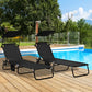 2 Piece Folding Outdoor Chaise Lounges, Pool Tanning Chairs with Reclining Back, Sunshade for Beach, Patio, Dark Grey