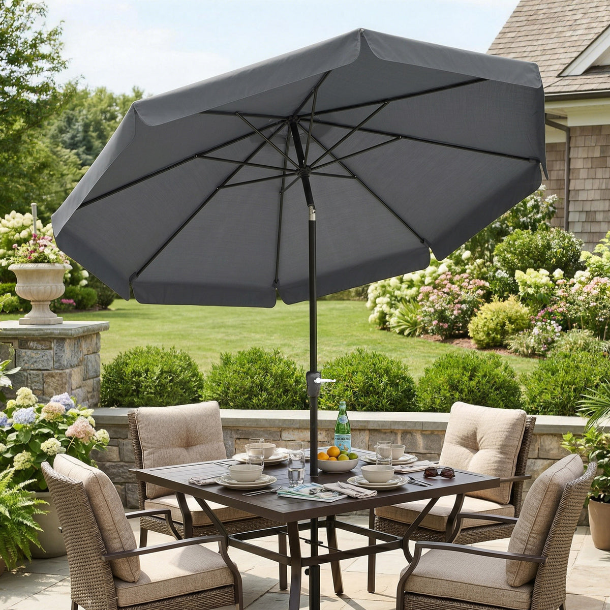 8.5 ft Outdoor Market Table Umbrella, Round Patio Umbrella with Tilt and Crank for Garden, Backyard, Deck, Dark Grey