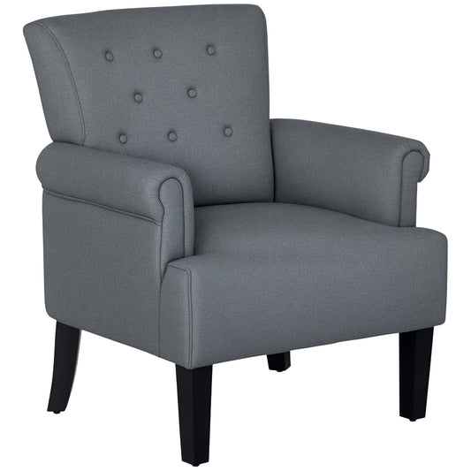 Fabric Accent Armchair with Wood Legs - Grey