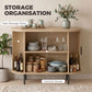 Sideboard Buffet Cabinet with Curved Tambour Doors and Storage, Natural Wood