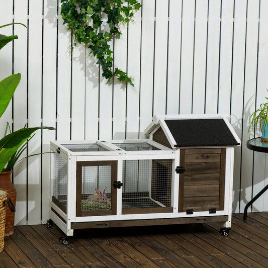 Rabbit Cage with Wheels, Ramp, Run, Tray for Indoor Outdoor, Suitable for Rabbit, Guinea Pig, Coffee