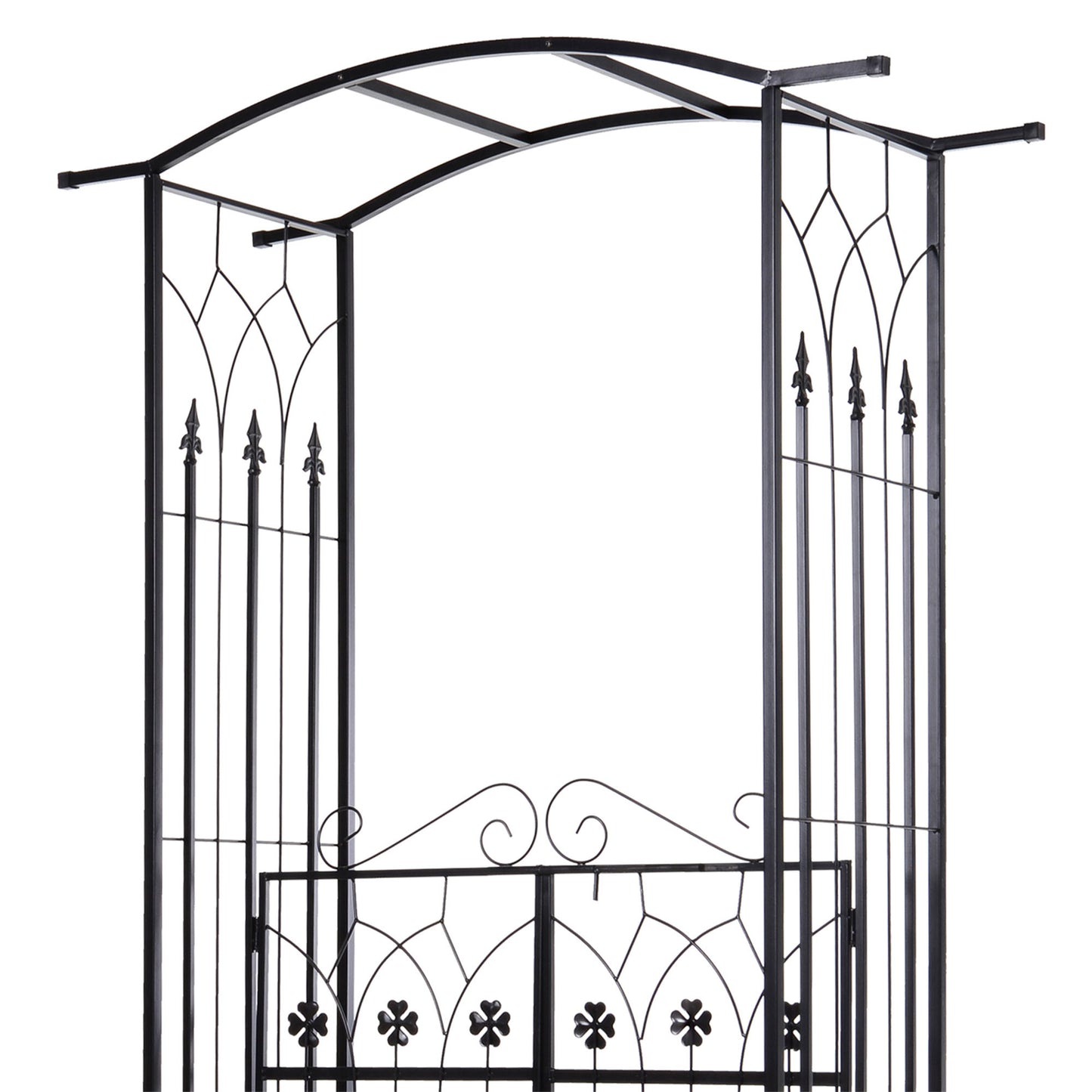 Outdoor Metal Trellis Garden Arch Arbor w/ Lucky Leaf Clover Gate for Ceremony Wedding Party Garden Lawn, Black