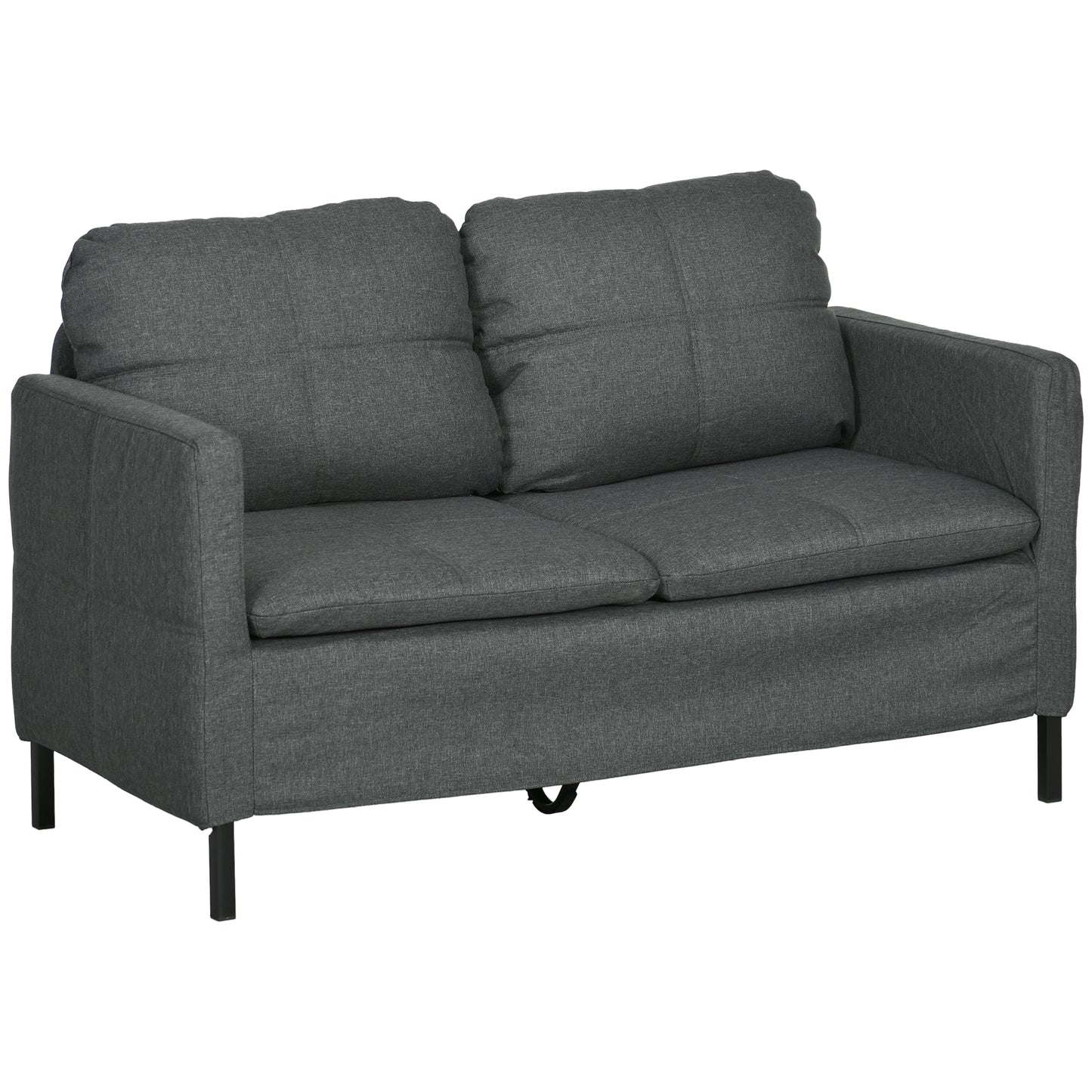 53" 2 Seat Sofa, Upholstered Two Seater Couch with Sturdy Steel Legs for Bedroom, Living Room, Dark Grey