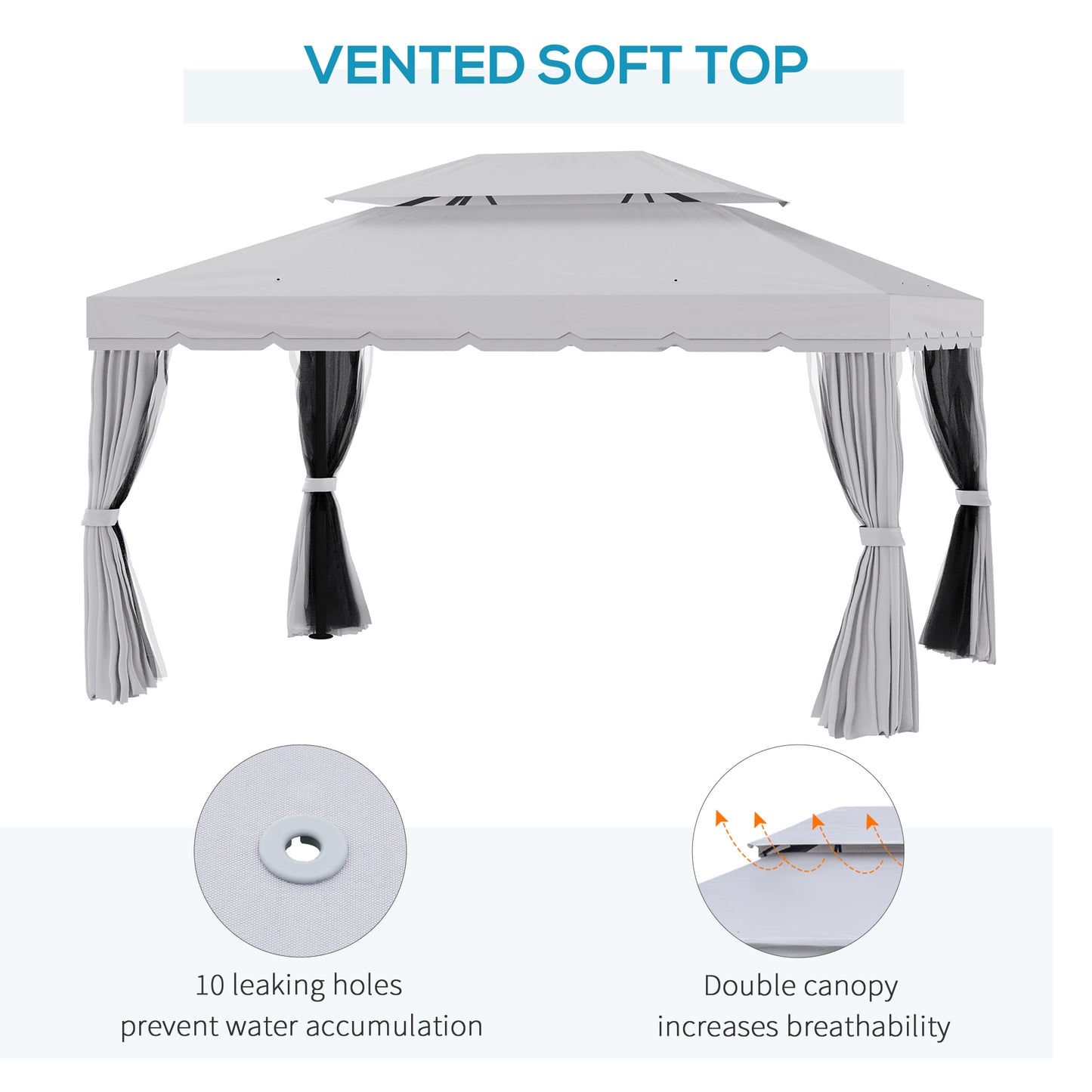 13' x 10' Outdoor Patio Gazebo Canopy with 2-Tier Polyester Roof, Vented Mesh Sidewalls and Strong Aluminum Frame for Backyard and Garden, Grey
