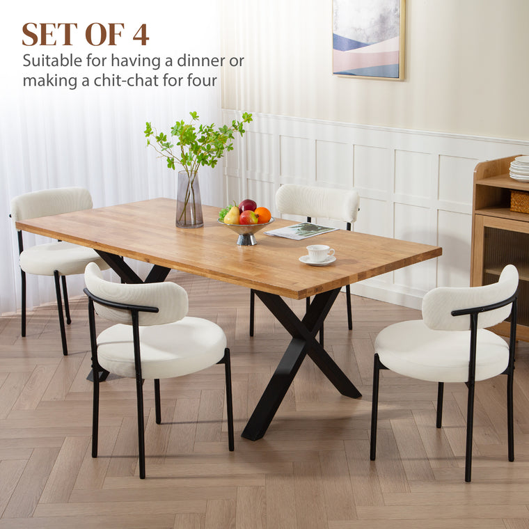 Set of 4 Corduroy Dining Chairs with Steel Legs