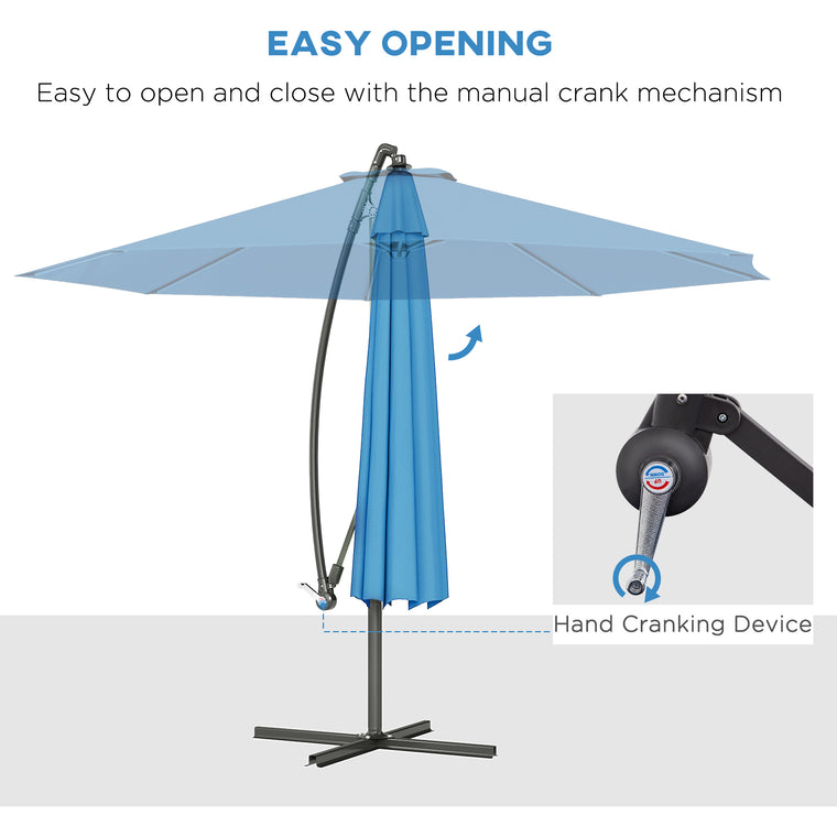 10' Blue Deluxe Banana Offset Umbrella with Crank