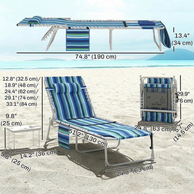 Tanning Chair with Face Hole and Side Table - Blue Stripe