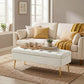 Upholstered Bedroom Bench with Gold Tone Metal Legs, Velvet Tufted and Thick Padding, Beige